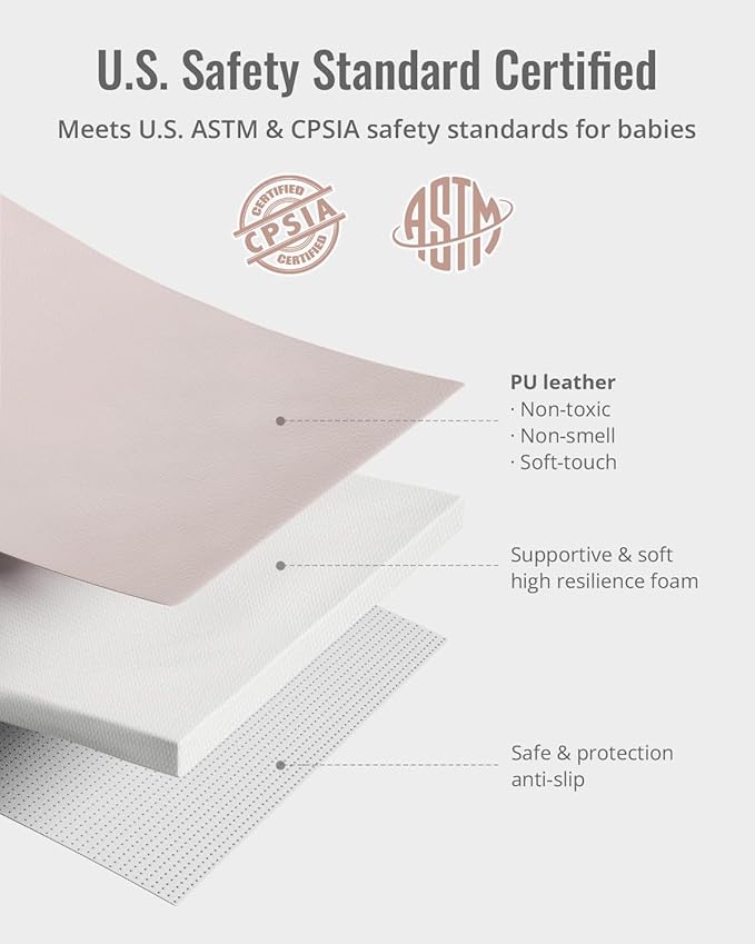 Blissful Diary Vegan Leather Baby Play Mat, Waterproof and Wipe-Clean, 67"x51" Large & Thicken Foam Playmat for Infants and Toddlers, Brown Gray