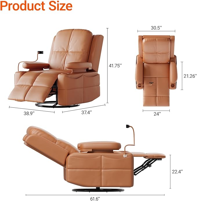 MAMAZING Oversized Rocking Chair Nursery with Adjustable Armrests, Electric Glider Recliner Nursing Chair for Breastfeeding, Power Swivel Recliner Chairs, Oeko-TEX & FSC Certified(Honey Brown)