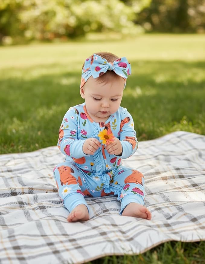PATPAT Baby Girl Boy Clothes Newborn Infant Footie – Soft Viscose from Bamboo– 2-Way Zipper, Fold-Over Mitten, Ruffle Trim