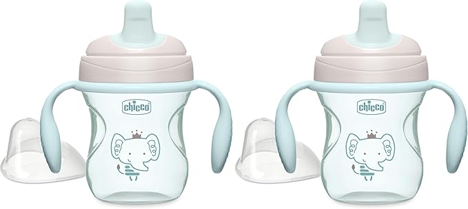 Chicco Semi-Soft Trainer with Bite-Resistant Spout and Spill-Free Lid 7oz. | Removable, Non-Slip Handles | Top-Rack Dishwasher Safe | Easy to Hold Ergonomic Indents | Sage | 6+ months (Pack of 2)