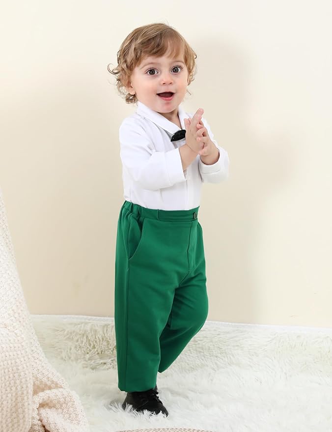 A&J DESIGN Baby Boy Suits Clothes Infant Toddler Formal Gentleman Outfits, Dress Shirt + Vest + Bow Tie + Pants Wedding Set
