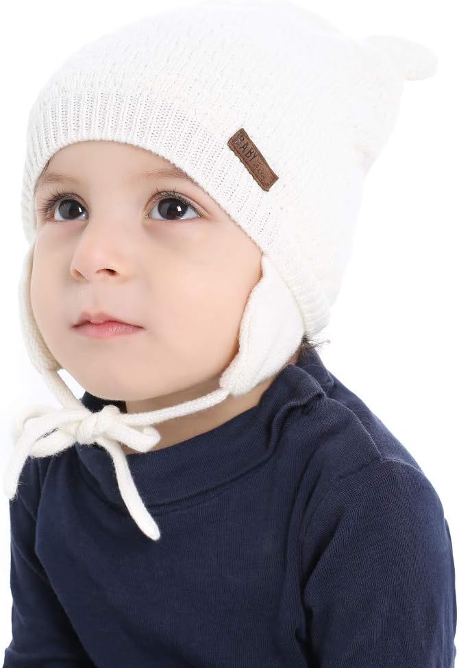 BAVST Baby Beanie Hat for Winter with Earfalp Cute Bear Kids Toddler Girls Boys Warm Knit Cap 0-2Years