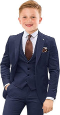 Boys Suit 4 Piece Slim Fit Kids Tuxedo Suit Formal Wedding Outfit Blazer Vest Pants Set with Tie