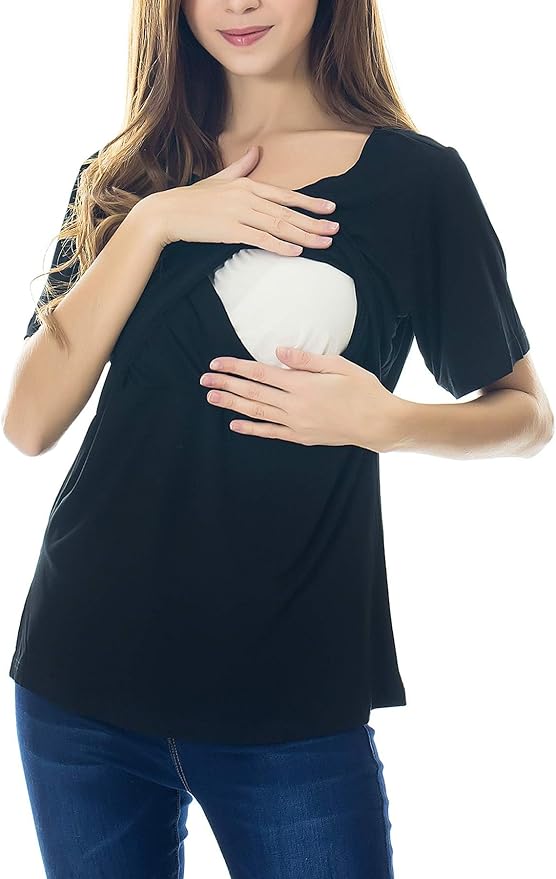 Smallshow Women's Maternity Nursing Tops Short Sleeve Breastfeeding Clothes