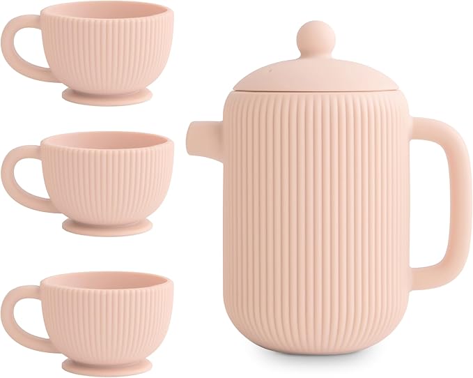 mushie Silicone Baby Tea Play Set | 4 Pieces Kitchen Play Toys for Toddlers 10 Months+ (Blush)