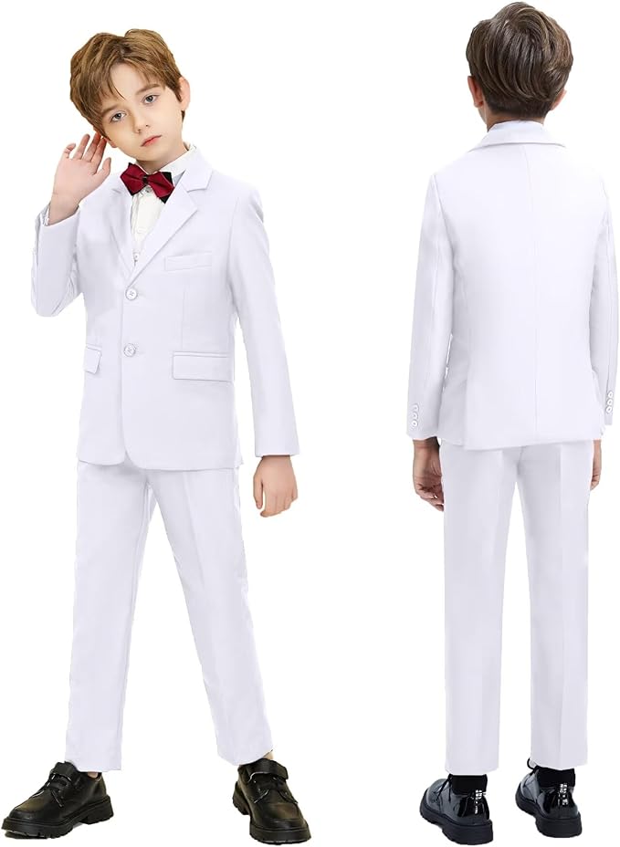 Boys Suit Set Slim Fit Kids Formal Suits Toddler Tuxedo Wedding Prom Classic Suits for Boy Teen Black Blue Dress Outfit
