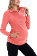GINKANA Maternity Women's Long Sleeve Shirt Half Zipper Lapel Lightweight Casual Maternity Pullover with Pockets