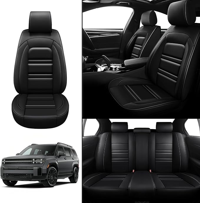 Seat Covers for Hyundai Car Santa fe 2001-2025 | 5-Seats Leather Seat Covers, Easy to Install Automotive Seat Covers Full Set (Full Set, Black)