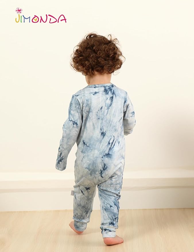 Jimonda Baby Girls Boys Footless Pajamas,Rayon From Bamboo Pjs 2 Way Zipper Long Sleeve Soft Sleeper,Infant Tie-dye Romper