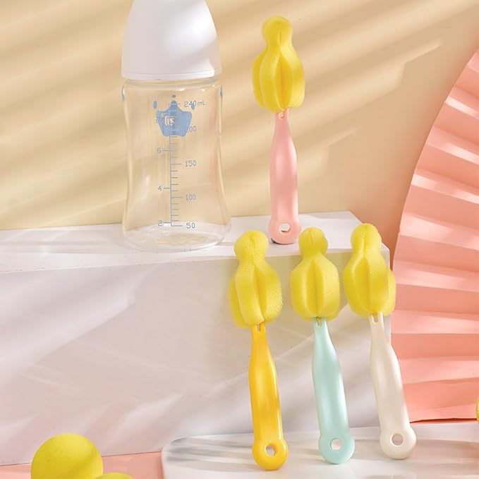 Sponge Bottle Brush 6PCS Sponge Nipple Brushes Baby Bottle Nipple Cleaning Brush Long Handle Baby Milk Bottle Brush (6PCS)