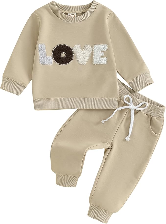 Fernvia Toddler Baby Girl Clothes 3 6 9 12 18 24 Months Fall Outfits Solid Long Sleeve Sweatshirt Tops + Pants Set