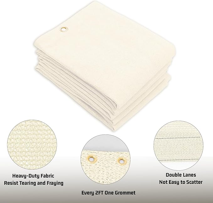 SUNNY GUARD Shade Cloth Custom Size 11x20 FT Sun Shade Screen Fabric Shade Cover Tarp with Grommets for Pergola Backyard Garden, Butter Cream(We Customized)