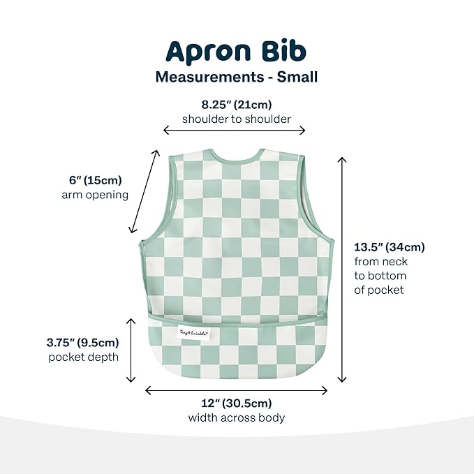 Twinkle Short Sleeve Apron Baby & Toddler Bib – Waterproof, Mess-Proof Bibs for Eating & Feeding, Machine Washable, Perfect Holiday Gift (Green Checkers, 6–24M)