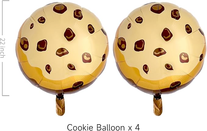Chocolate Chip Cookie Balloons– Milk and Cookies Party Decorations for 1st Birthday, Cookie Themed Birthday Party Supplies 4 Pack