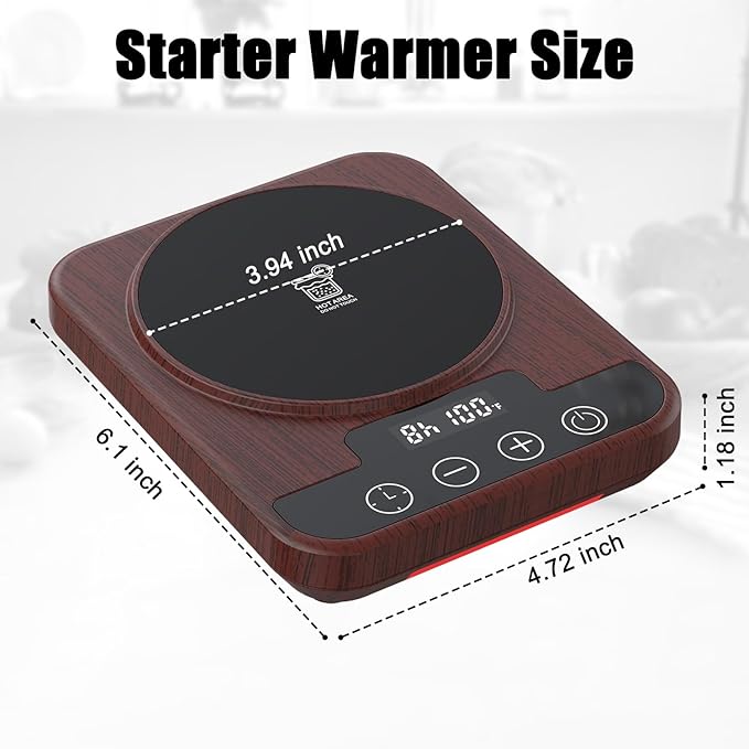 Sourdough Starter Warmer Mat, 12H Timer Warming Heating Pad, Precise 1°F Thermostat Control (70-100°F), Smart Memory Warming On/Off, Fits Jars Up to 40oz, Perfect for Home Baking (Wood)