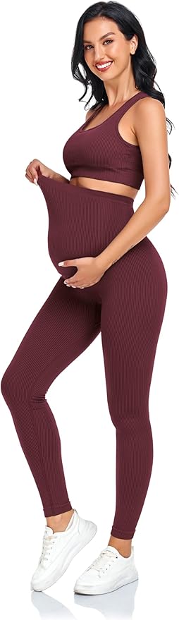 Women's Maternity 2 Piece Outfit Set - Bra & Shorts for Pregnancy - Yoga workout Lounge Wear Sets
