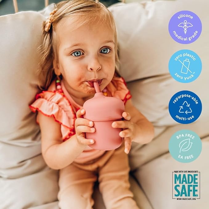Pura my-my Silicone Straw Cup| Spill Proof, Reusable, Food Grade Silicone, Plastic-Free | For Kids, Toddlers, Babies & Infants - (Moss)