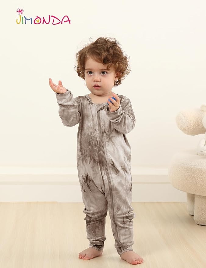 Jimonda Baby Girls Boys Footless Pajamas,Rayon From Bamboo Pjs 2 Way Zipper Long Sleeve Soft Sleeper,Infant Tie-dye Romper