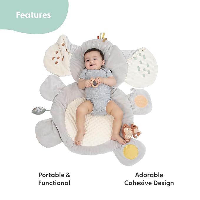 The Peanutshell Tummy Time Mat Girl and Bunny Baby Lovey- Baby Floor Play Mats - Newborn, Infant - Padded Activity Playmat for Babies, Tummy Time Pillow - Pink Floral Nursery Decor Rug