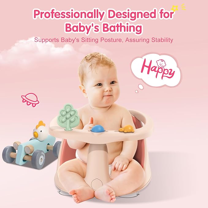 Baby Bath Seat for Babies 6 Months & Up, Non-Slip Bath Seats for Babies Sitting up,Bath tub Seat with Suction Cups,Safe & Comfortable Bath Chair Baby, Pink