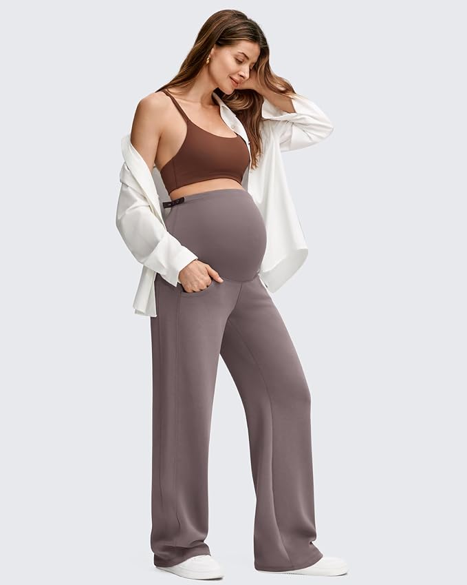 G4Free Smoofit Modal Soft Maternity Pants with Pockets Over The Belly Pregnancy Wide Leg Sweatpants