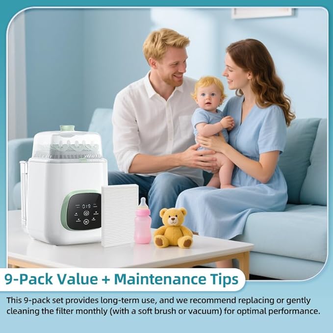 9 Pcs HEPA Filter Replacement Compatible with Momcozy KleanPal Pro Baby Bottle Washer and Dryer - H13 HEPA Air Filters