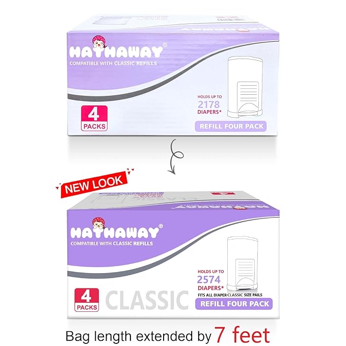Diaper Pail Refill Bags Compatible with Dekor Classic Diaper Pail, Extra 30% Length, Hold up to 2574 Diapers, Lavender Scent, 4 Pack