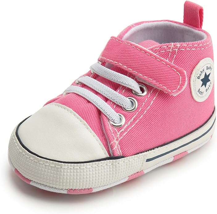 Meckior Baby Girls Boys Canvas Sneakers Soft Sole High-Top Ankle Infant First Walkers Crib Shoes