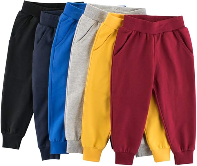 HUAER& Baby Boy's Jogger Pants Dinosaur Car Animal Print Drawstring Elastic Sweatpants 2-Pack