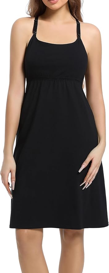 SUIEK 3-Pack Maternity Nursing Nightgown Cotton Breastfeeding Dress Pregnancy Tank Tops Sleepwear