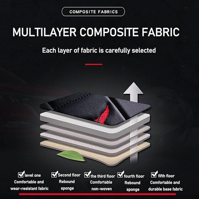 Waterproof 5 Car Seat Covers for Suzuki 1999-2025 95% Models, Premium Faux Leather Automotive Front and Back Seat Protectors Compatible with Airbag Black & Red Line