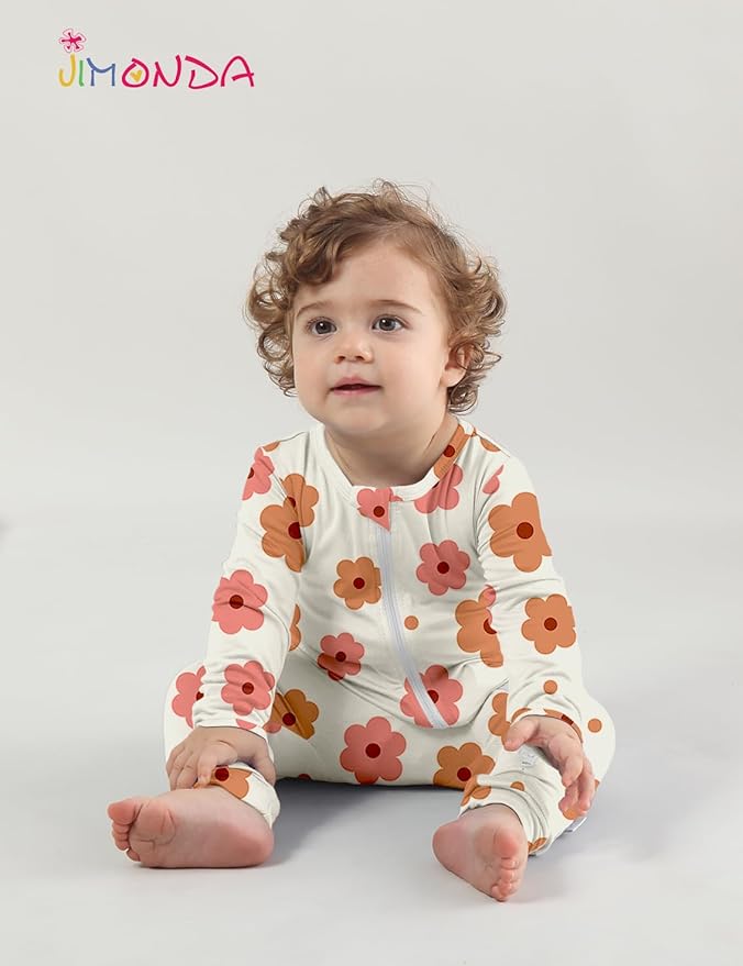 Jimonda Baby Girls Boys Footless Pajamas,Rayon From Bamboo Pjs 2 Way Zipper Long Sleeve Soft Sleeper,Infant Tie-dye Romper