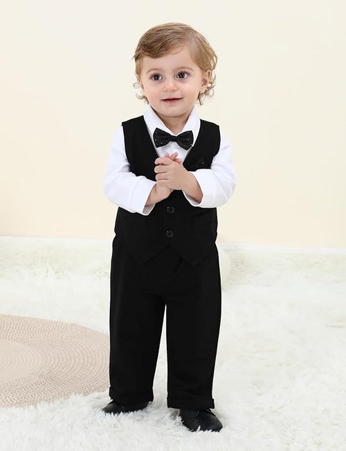 A&J DESIGN Baby Boy Suits Clothes Infant Toddler Formal Gentleman Outfits, Dress Shirt + Vest + Bow Tie + Pants Wedding Set