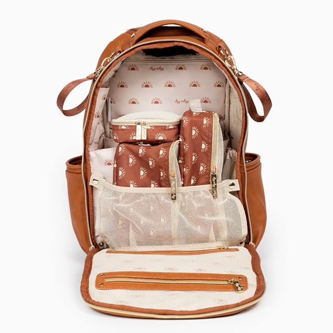 Itzy Ritzy Packing Cubes for Travel – Set of 3 Packing Cubes or Travel Organizers; Each Cube Features a Mesh Top, Double Zippers and a Fabric Handle (Terracotta Sunrise)