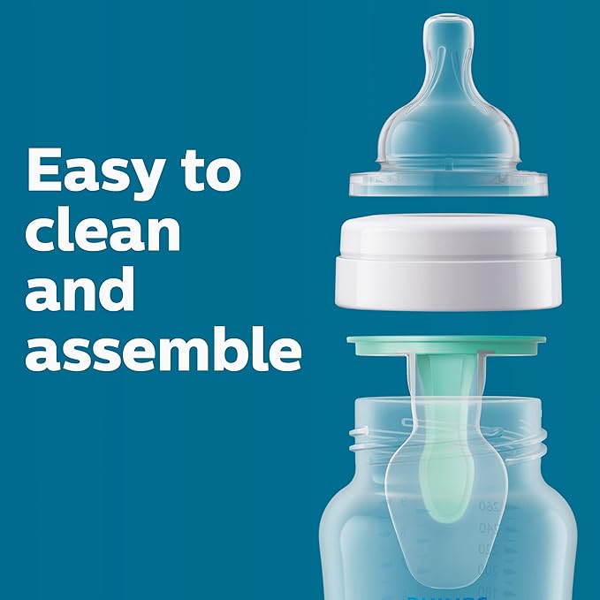 Philips Avent Anti-Colic Baby Bottle with AirFree Vent, 9oz, with Flow 2 Nipples, 1m+, 4pk, Pink, SCY703/14