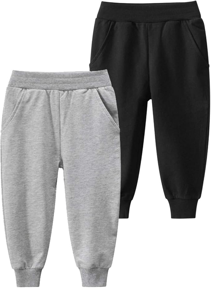 HUAER& Baby Boy's Jogger Pants Dinosaur Car Animal Print Drawstring Elastic Sweatpants 2-Pack