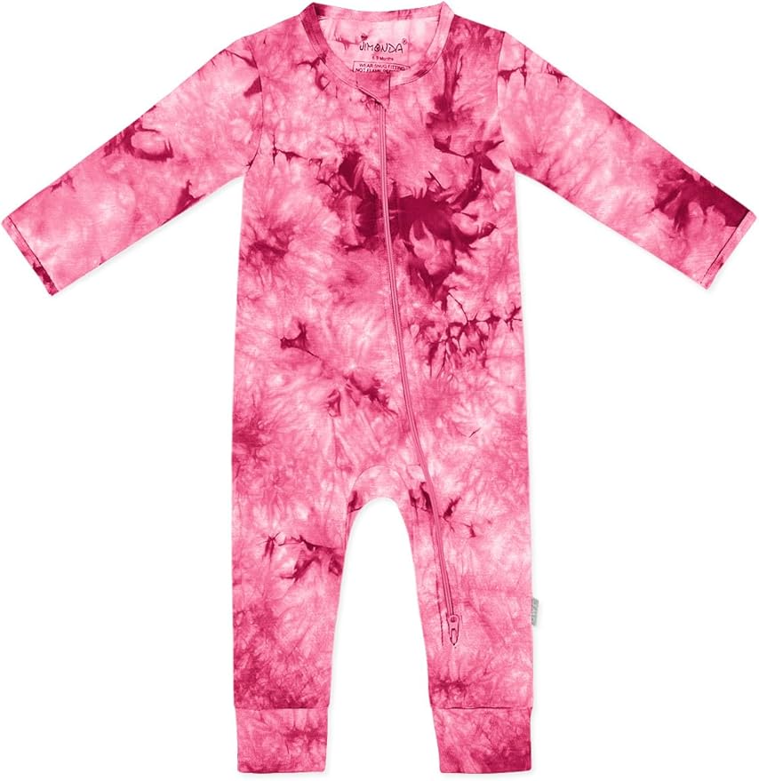 Jimonda Baby Girls Boys Footless Pajamas,Rayon From Bamboo Pjs 2 Way Zipper Long Sleeve Soft Sleeper,Infant Tie-dye Romper