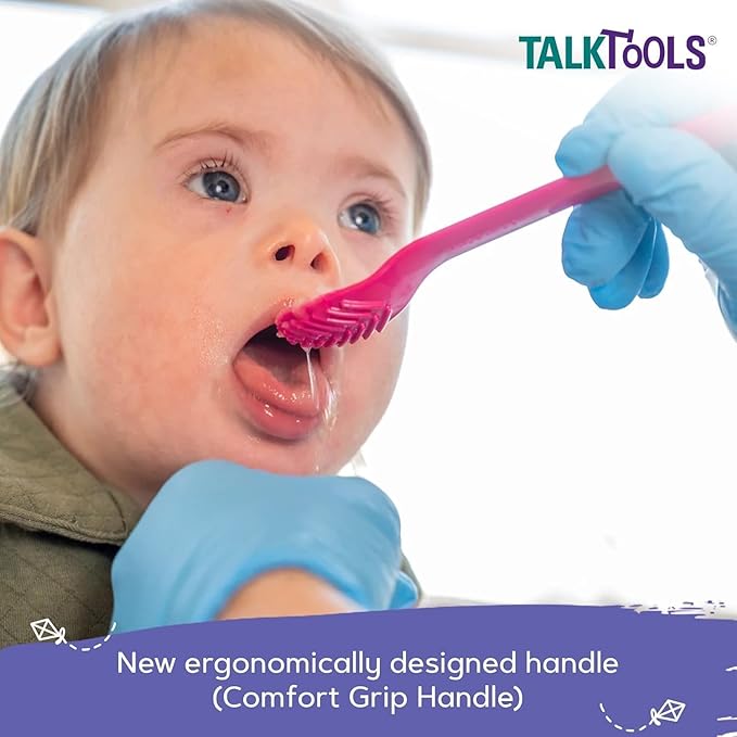 TalkTools Wee Bumpy Magenta Spoons | Provides Oral Awareness During Feeding | Encourages Lip Closure | Normalize Acceptance of Foods (Wee Bumpy, 12 Pack)