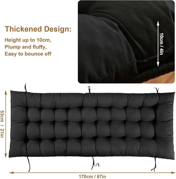 Extra Wide 69x19 Inch Patio Lounge Chair Cushion, Thick 4" Comfort & Non-Slip Pad with Secure Ties, Waterproof Chaise Lounge Cushion for Zero Gravity Chairs, Outdoor Indoor Furniture (Black)