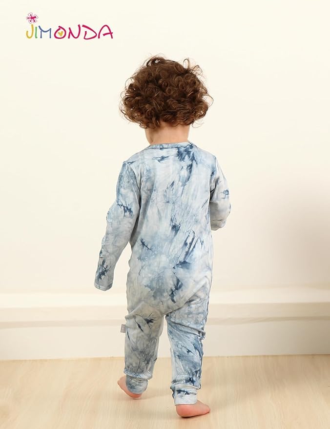 Jimonda Baby Girls Boys Footless Pajamas,Rayon From Bamboo Pjs 2 Way Zipper Long Sleeve Soft Sleeper,Infant Tie-dye Romper