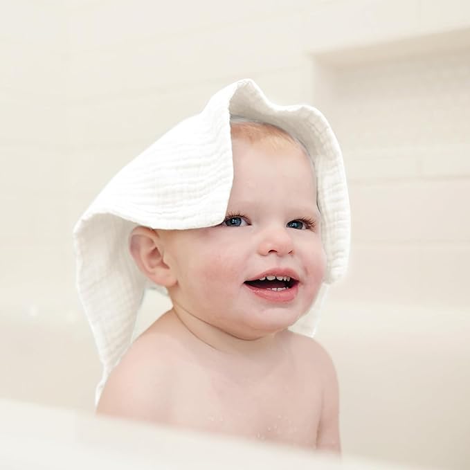 Konssy Baby Muslin Washcloths 7-Pack, 100% Cotton Baby Bath Washcloths, Soft & Absorbent Wash Cloths and Burp Cloths for Newborn Kids Girls & Boys, 11x11 inches