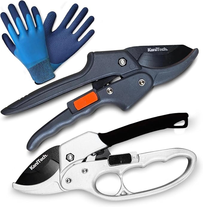 Pruning Shears for Gardening with Gloves - Heavy Duty Garden Shears, Aluminum Hand Pruners with TPR Grip Handle, 8 inch 3.55mm Thick Blade - for Branches, Flowers & Plants (Black Set of 2)