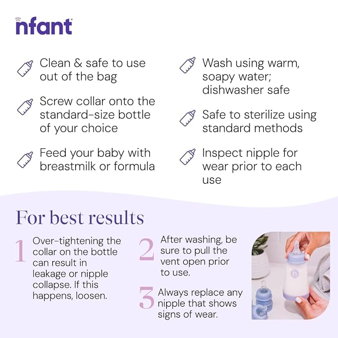 nfant | Slow Flow Nipple, Purple (6ml/min), 4-Pack