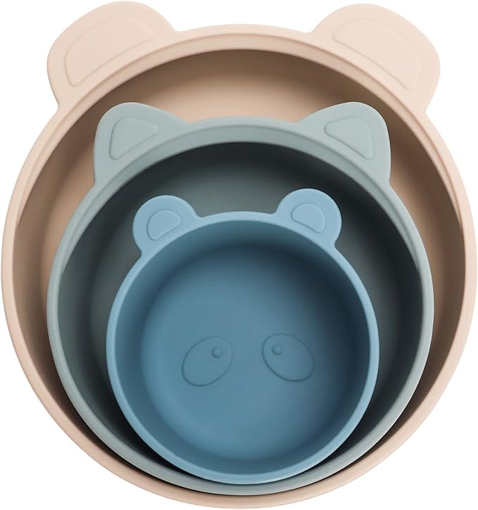 Ali+Oli Children's (3pc) Stackable Snack Bowl Set (Blue Horizon) BPA Free Food-Grade Silicone Bowls for Infant & Toddler