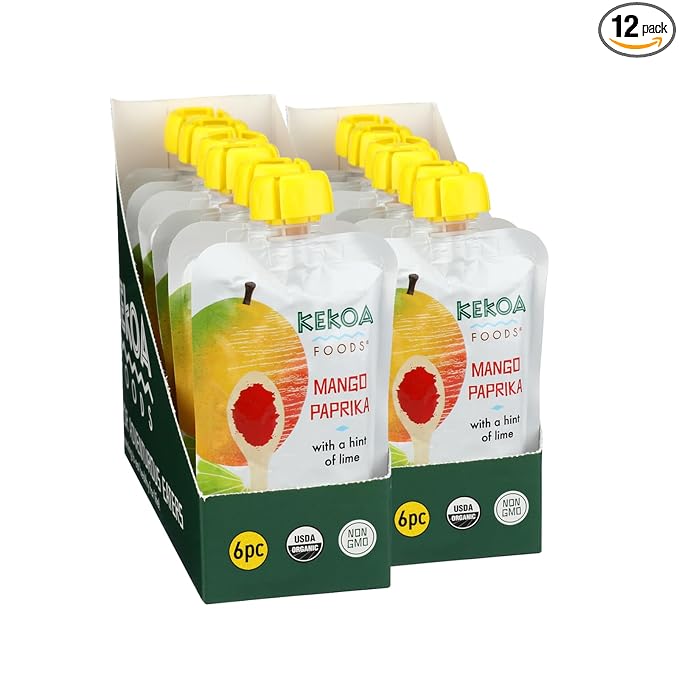 Kekoa Foods Mango Paprika Baby Food Purée | 100% USDA Certified-Organic, No Sugar Added | Organic, Non-GMO, Gluten-Free, Vegan | Sweet Mango with Lime & Mild Paprika | 3.5 oz Squeeze Pouch