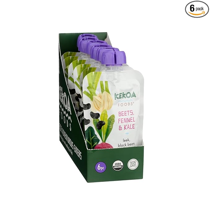 Kekoa Foods Beets, Fennel & Kale Baby Food Purée | 100% USDA Certified-Organic, No Sugar Added | Organic, Non-GMO, Gluten-Free, Vegan | Nutrient-Rich Blend with Leeks & Black Beans | 3.5 oz