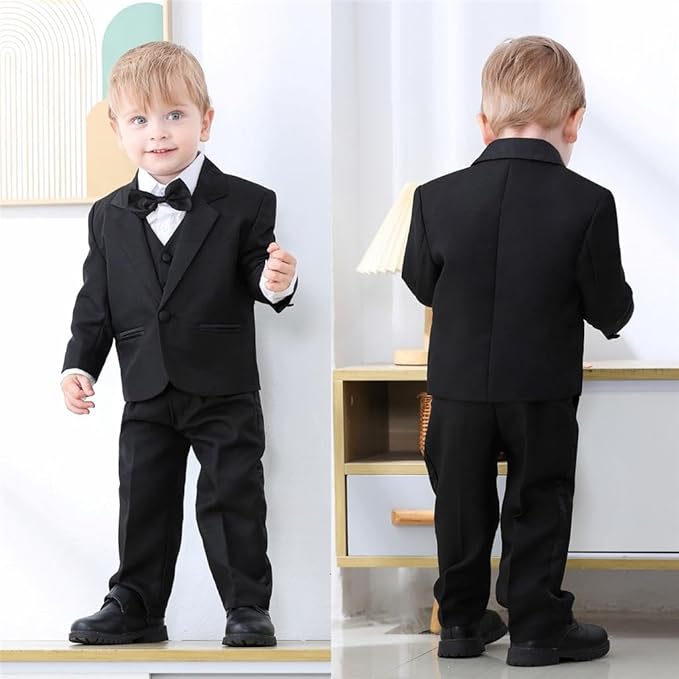Dressy Daisy Baby Toddler Boy 5 Pcs Set Formal Tuxedo Suits No Tail Wedding Christening Baptism Outfits