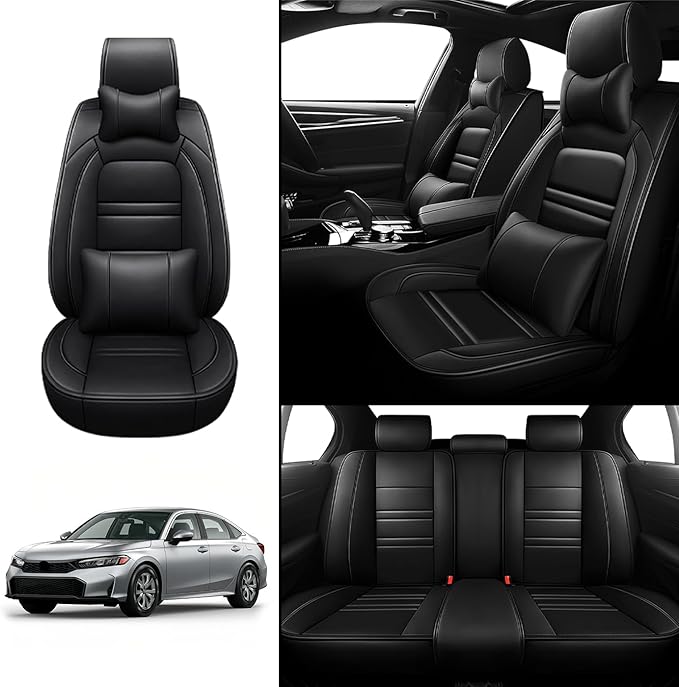 Car Seat Covers for Honda Civic 2001-2025 | 5-Seats Seat Covers, Waterproof Seat Protectors, Automotive Seat Covers (Full Set with Pillow,Black)