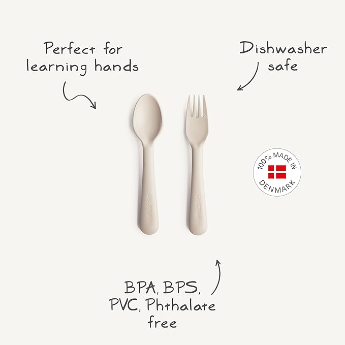 mushie Flatware Fork and Spoon Set for Toddlers | Made in Denmark (Vanilla)