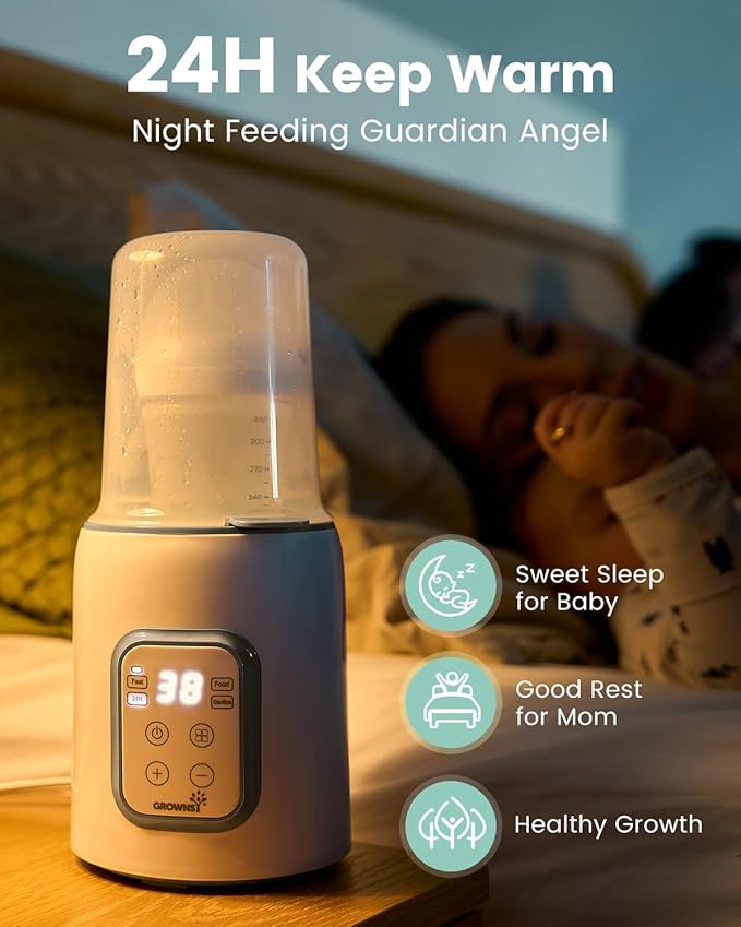 Bottle Warmer, GROWNSY 8-in-1 Fast Baby Milk Warmer with Timer for Breastmilk or Formula, Accurate Temperature Control, with Defrost, Sterili-zing, Keep, Heat Baby Food Jars Function